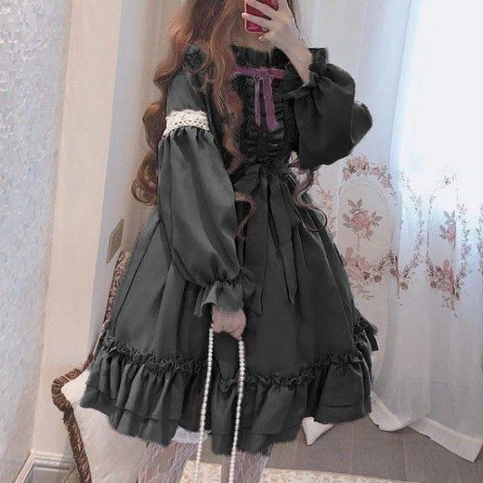 Long-Sleeve Frill Trim Lolita Dress