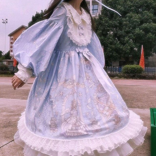 Puff-Sleeve Pattern Print Lolita Dress