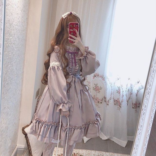 Long-Sleeve Frill Trim Lolita Dress