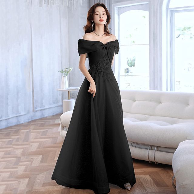 A-Line / Midi Gown Evening Sequin Dress Off-Shoulder