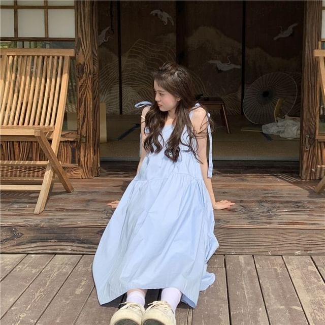 Spaghetti Midi Plain Sundress Strap