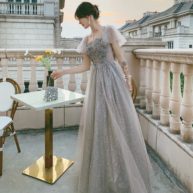 Gown Evening Short-Sleeve A-Line / Cocktail Dress Flower Accent