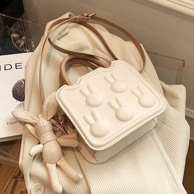 Leather Crossbody Bag Faux Top Handle Rabbit