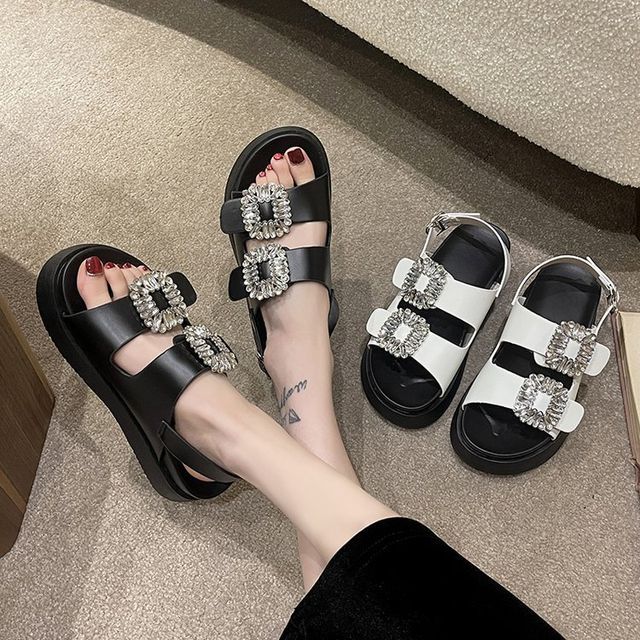 Platform Sandals Slingback Rhinestone