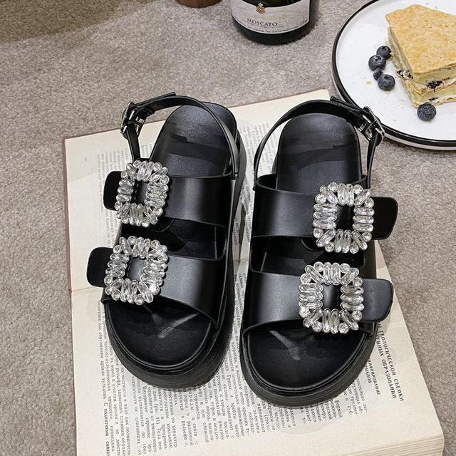 Platform Sandals Slingback Rhinestone