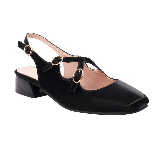 Cross Toe Chunky Slingback Strap Sandals Square Heel