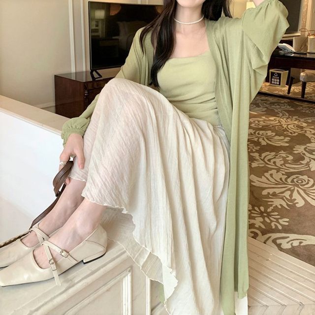 Front Open Cardigan Midi Plain