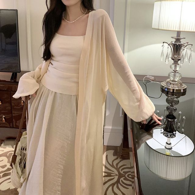 Front Open Cardigan Midi Plain