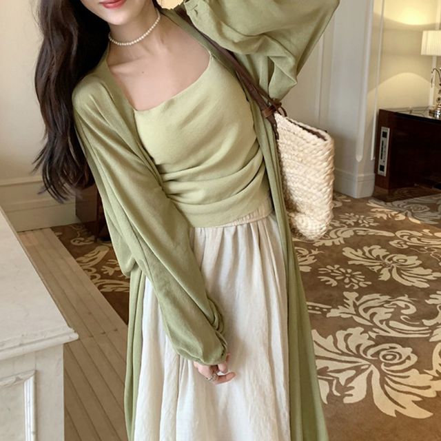 Front Open Cardigan Midi Plain