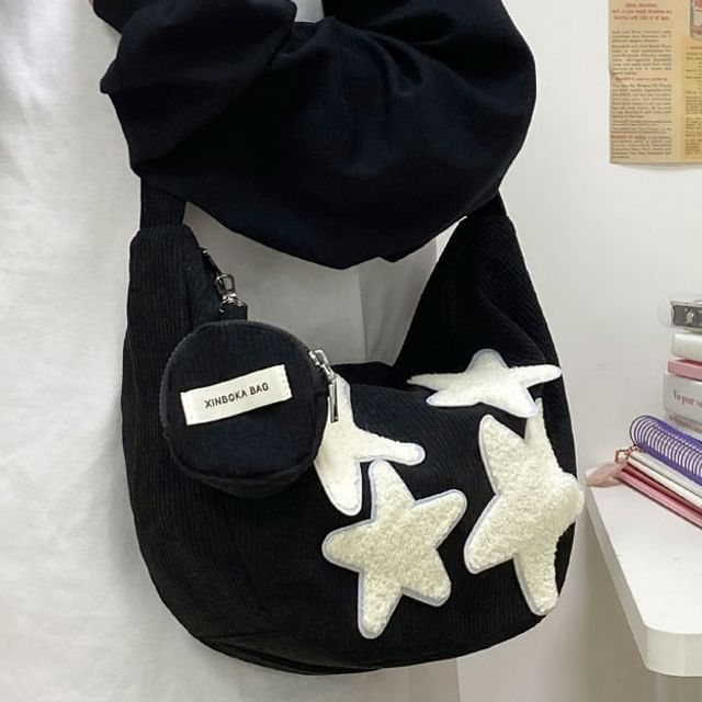 (Various Zipper Star Crossbody Designs) Purse Corduroy Coin Applique Pouch With