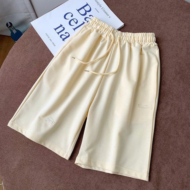 Sweat Plain Drawstring Shorts Waist