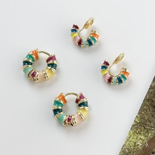 (various designs) Earring Alloy Hoop Open Glaze /