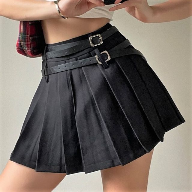 Skirt High Pleated Plain Rise Mini