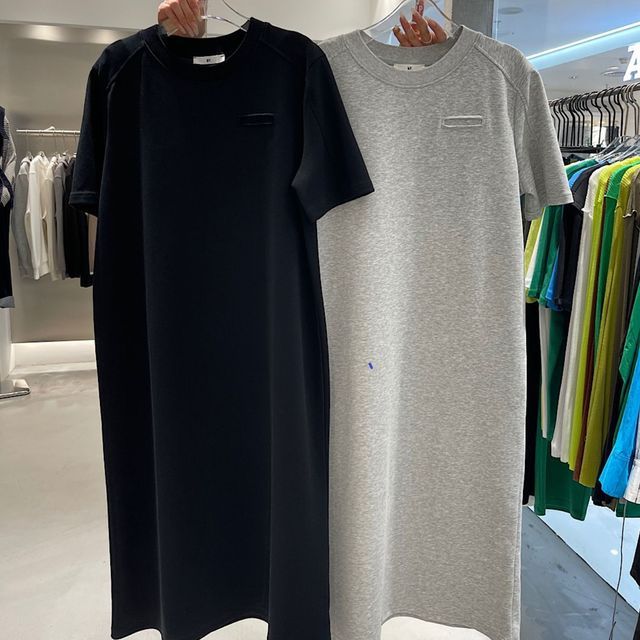 Crew Neck Short-Sleeve Plain Midi Dress T-Shirt