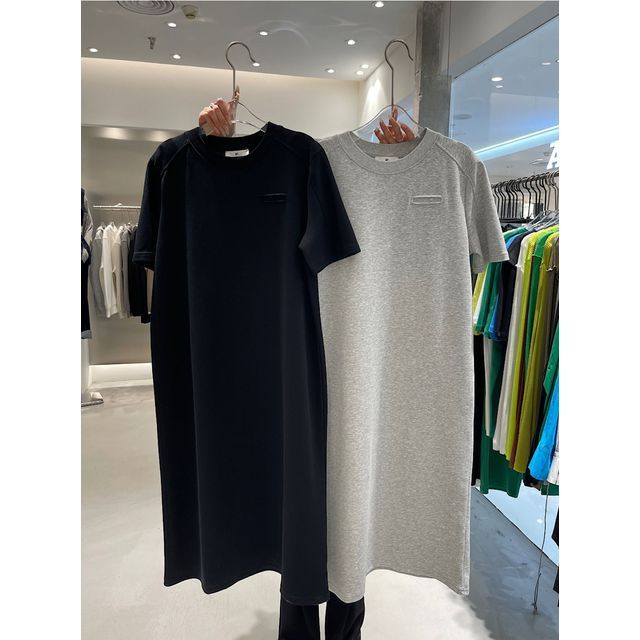 Crew Neck Short-Sleeve Plain Midi Dress T-Shirt