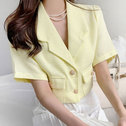 Short-Sleeve Lapel Collar Button Blazer