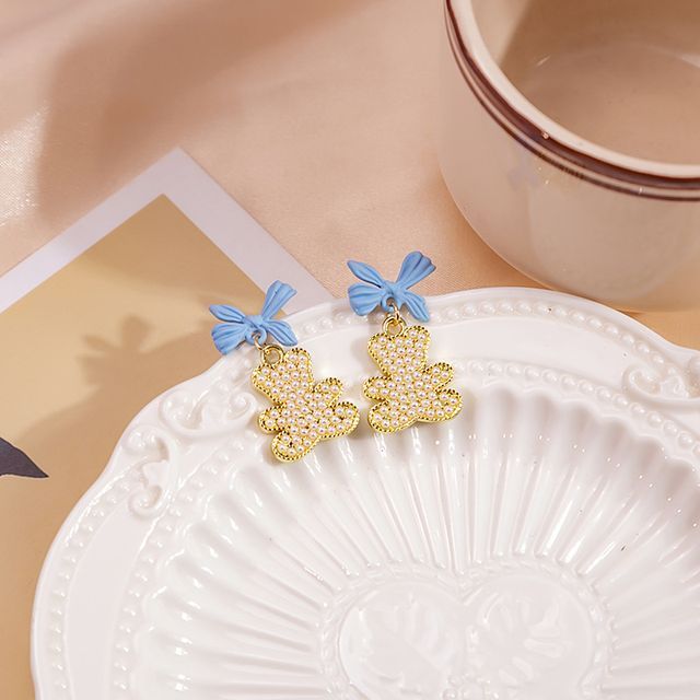 Bow Pearl Bear Alloy Earring