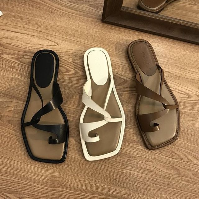 Slide Square-Toe Sandals Toe-Loop
