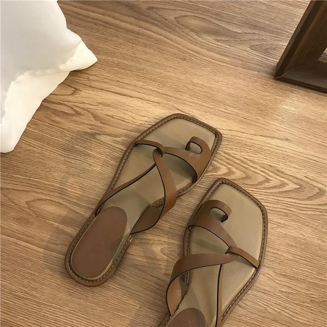 Slide Square-Toe Sandals Toe-Loop