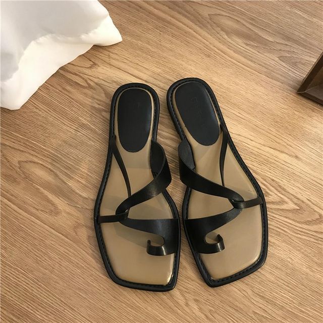 Slide Square-Toe Sandals Toe-Loop
