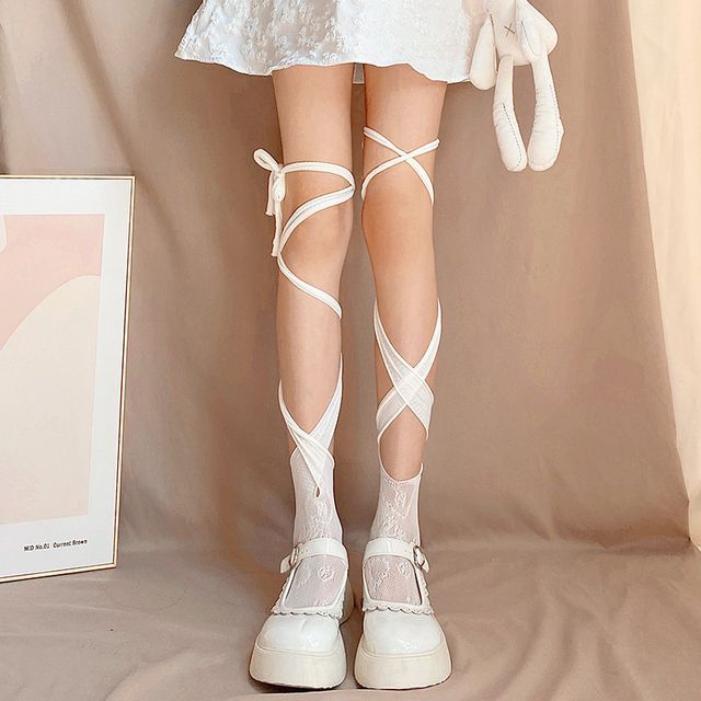 Plain Lace-Up Socks