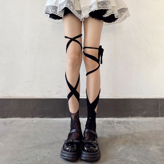 Plain Lace-Up Socks