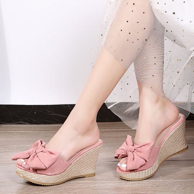Wedge Bow Sandals Espadrille Heel Slide