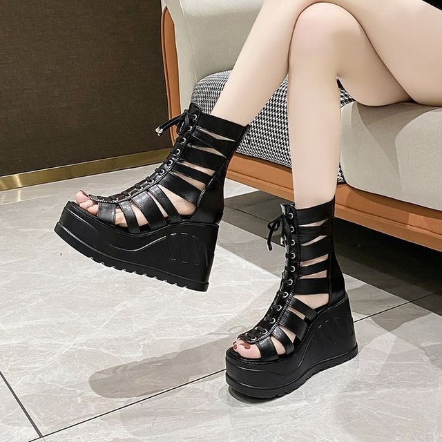 Gladiator Sandals Lace-Up Heel Platform Wedge