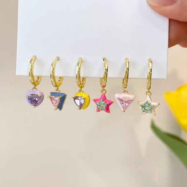 (Various Star Earring Set Alloy Designs) of 6: Dangle
