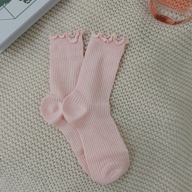 Plain Ribbed Lettuce Edge Socks / Set