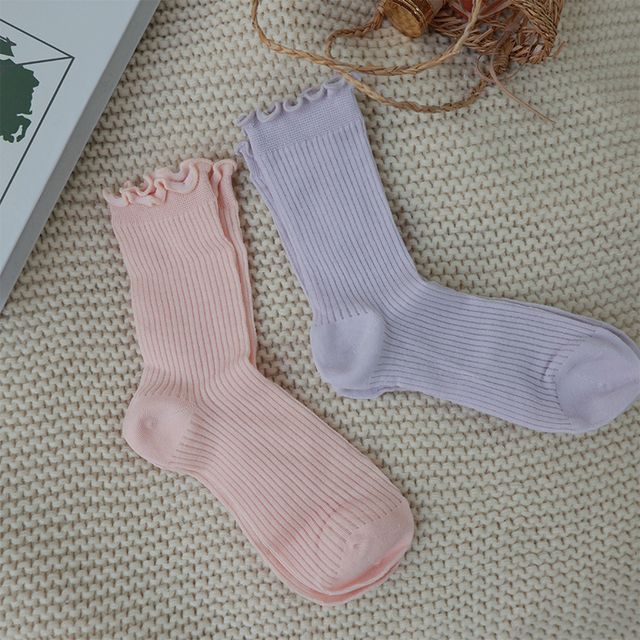 Plain Ribbed Lettuce Edge Socks / Set