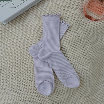 Plain Ribbed Lettuce Edge Socks / Set