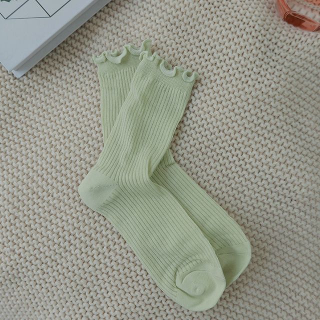 Plain Ribbed Lettuce Edge Socks / Set