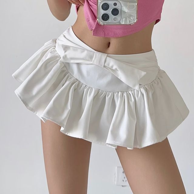 Skirt Mini Mid Plain Waist A-Line bow