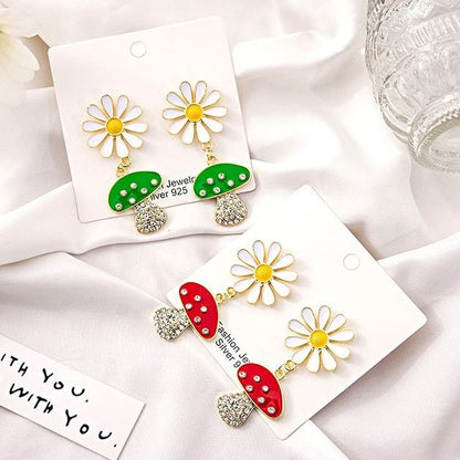 Mushroom Rhinestone Drop Earring