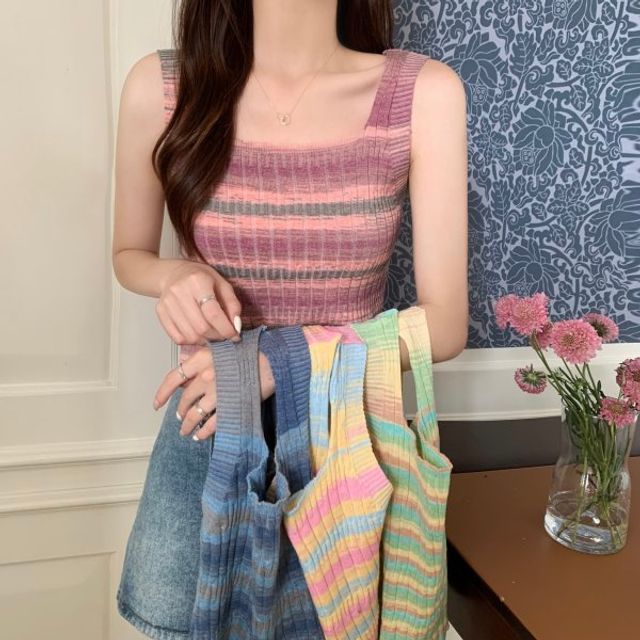 Striped Sleeveless Knit Top