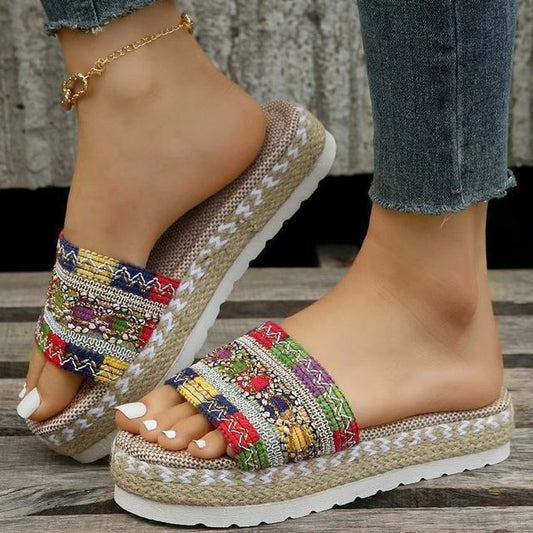 Slide Platform Patterned Sandals