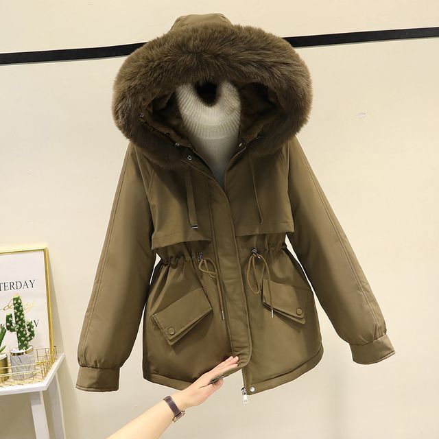 Fluffy Hooded Plain Puffer Jacket