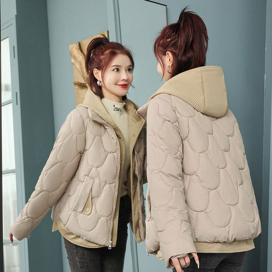 Mock Two-Piece Quilted Hooded Zip Jacket