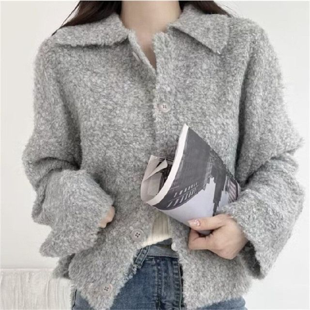 Plain Cardigan Collar