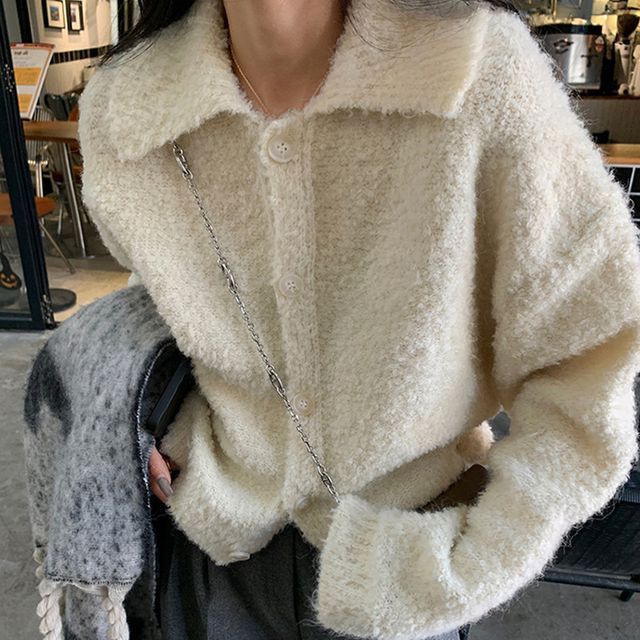 Plain Cardigan Collar