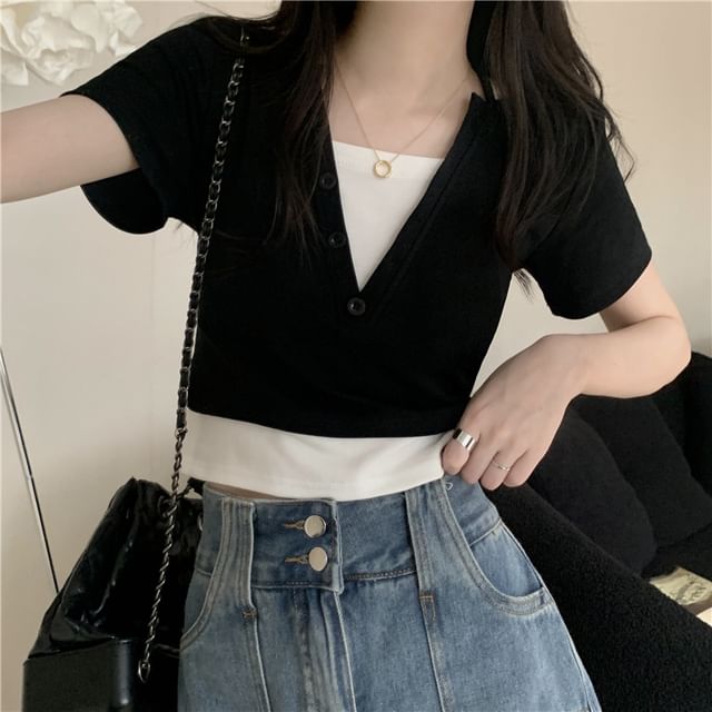 Halter Top Two-Piece Short-Sleeve Mock