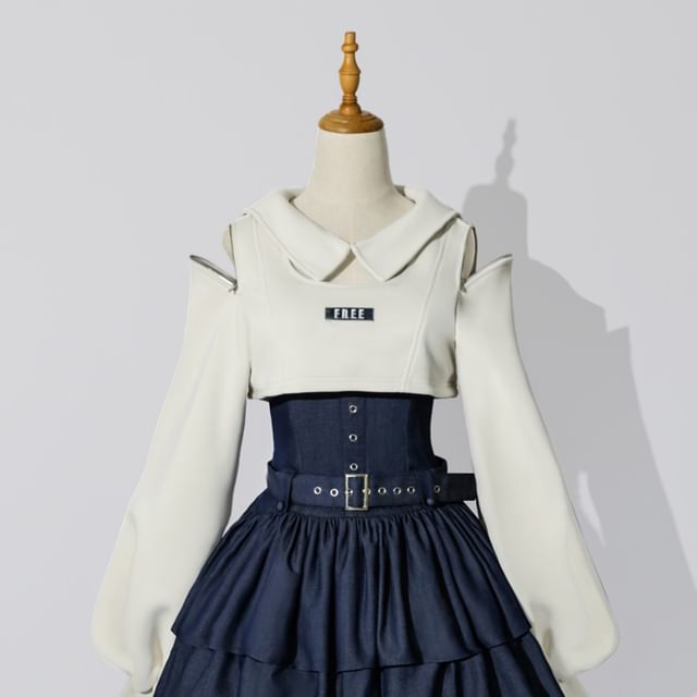 Robe courte trapèze sans manches Lolita à épaules dénudées et à lettrage