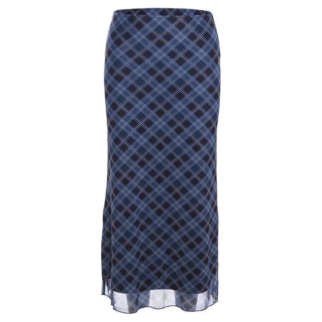 Skirt Mid Plaid Waist A-Line Midi