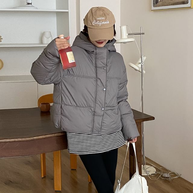 Plain Hooded Puffer Jacket