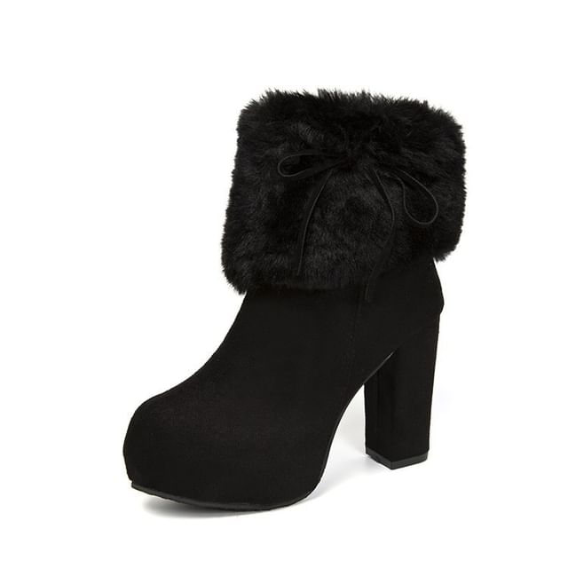 Boots Ankle Platform Heel Trim Chunky Fluffy