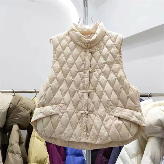 Stand Collar Plain Quilted Vest