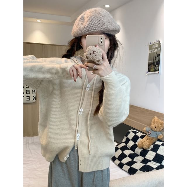 Cardigan Plain Button-Up Hooded