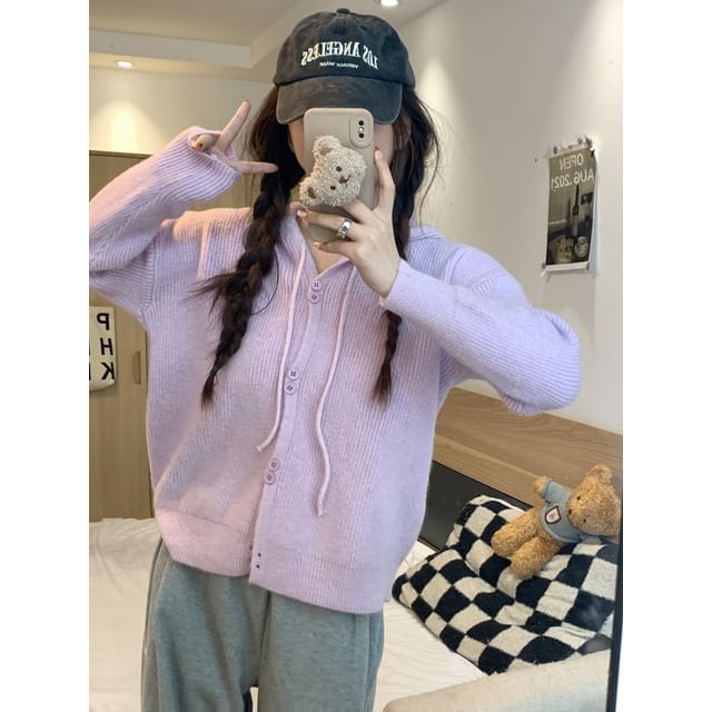 Cardigan Plain Button-Up Hooded