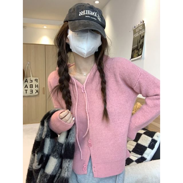 Cardigan Plain Button-Up Hooded